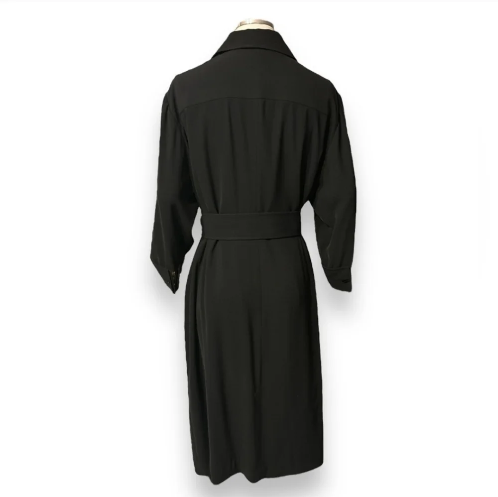 TAHARI ASL Black Collared Faux Wrap Dress with Belt